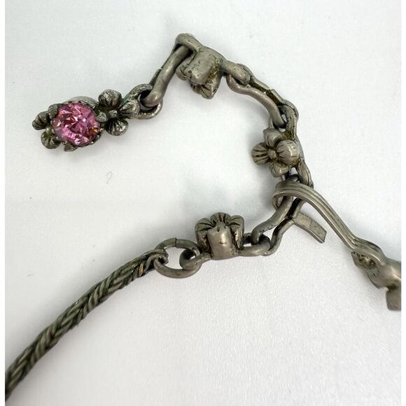 Vintage Hollycraft 1954 Pink Rhinestone Bib Necklace Floral Design Signed - Picture 3 of 6